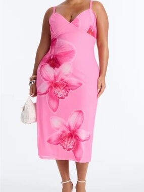 Pink Floral Midi Slip Dress